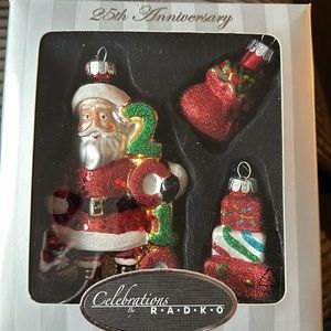 NIP - CHRISTOPHER‎ RADKO VINTAGE 25th Anniversary Santa Set of 3 Ornaments